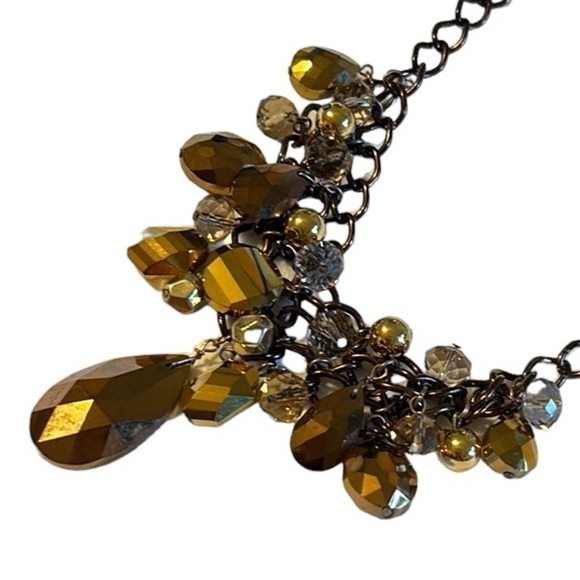 Antique Bronze Chain Necklace With Amber Colored Faceted Beads - Picture 4 of 5